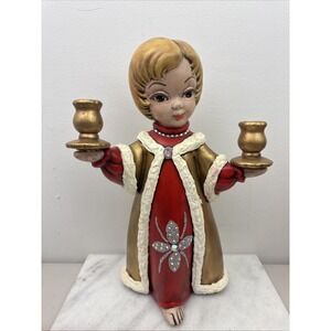 VTG 1970s Ceramic Choir Girl Figure Candle Holder- Christmas Candle